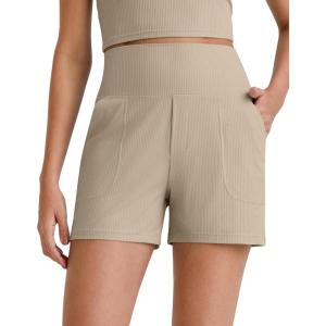 imageG4Free Comfy Ribbed Womens Shorts Dressy Casual High Waisted Athletic Lounge Trouser Shorts with Side PocketsDirty Latte