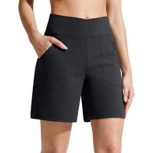 imageG4Free EverGoing Athletic Shorts for Women 6 Cross Waist Summer Casual Shorts with PocketsBlack