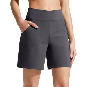 imageG4Free EverGoing Athletic Shorts for Women 6 Cross Waist Summer Casual Shorts with PocketsDark Gray