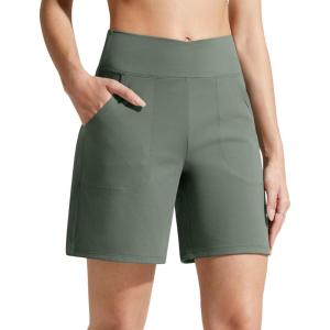 imageG4Free EverGoing Athletic Shorts for Women 6 Cross Waist Summer Casual Shorts with PocketsGray Sage