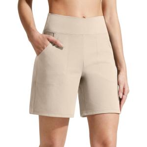 imageG4Free EverGoing Athletic Shorts for Women 6 Cross Waist Summer Casual Shorts with PocketsLight Khaki