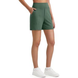imageG4Free EverGoing Womens Athletic Shorts High Waisted 5 Running Yoga Summer Casual Shorts with PocketsDark Forest Green