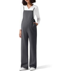 imageG4Free Maternity Jumpsuits Adjustable Strap Overalls Pregnancy Wide Leg Rompers with PocketsDark Gray