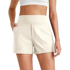 imageG4Free ShiftReady Athletic Shorts for Women High Waisted Trouser Shorts Trendy Casual Summer Short with PocketsIvory