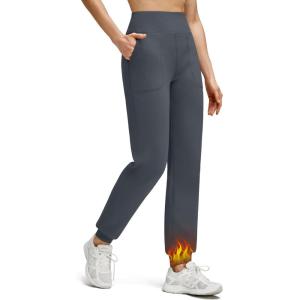 imageG4Free Womens Fleece Lined Workout Joggers with Pockets High Waisted Sweatpants Running Casual Outdoor Winter PantsDark Gray
