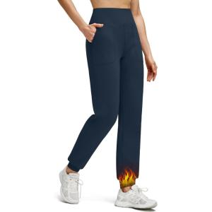 imageG4Free Womens Fleece Lined Workout Joggers with Pockets High Waisted Sweatpants Running Casual Outdoor Winter PantsDark Navy