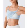 imageG4Free BareFeel Womens Built in Bra Camisole Tank Tops Removable Padded Spaghetti Strap Square Neck Casual Yoga Pilates TopLight Denim