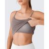 imageG4Free BareFeel Womens Built in Bra Camisole Tank Tops Removable Padded Spaghetti Strap Square Neck Casual Yoga Pilates TopTaupe