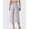 imageG4Free Chillwhisp Flowy Capri Pants for Women Lightweight Wide Leg Palazzo Cropped Pants Elastic Waist Yoga CaprisChime Gray