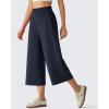 imageG4Free Chillwhisp Flowy Capri Pants for Women Lightweight Wide Leg Palazzo Cropped Pants Elastic Waist Yoga CaprisDark Navy