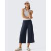 imageG4Free Chillwhisp Flowy Capri Pants for Women Lightweight Wide Leg Palazzo Cropped Pants Elastic Waist Yoga CaprisDark Navy