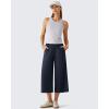 imageG4Free Chillwhisp Flowy Capri Pants for Women Lightweight Wide Leg Palazzo Cropped Pants Elastic Waist Yoga CaprisDark Navy