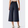 imageG4Free Chillwhisp Flowy Capri Pants for Women Lightweight Wide Leg Palazzo Cropped Pants Elastic Waist Yoga CaprisDark Navy
