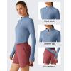 imageG4Free Lightbreeze Womens UPF 50 Sun Shirts Long Sleeve Crop Workout Tops Thumbholes Mock Neck Quater Zip Tees RunningDusty Blue