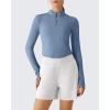 imageG4Free Lightbreeze Womens UPF 50 Sun Shirts Long Sleeve Crop Workout Tops Thumbholes Mock Neck Quater Zip Tees RunningDusty Blue
