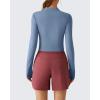 imageG4Free Lightbreeze Womens UPF 50 Sun Shirts Long Sleeve Crop Workout Tops Thumbholes Mock Neck Quater Zip Tees RunningDusty Blue