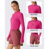imageG4Free Lightbreeze Womens UPF 50 Sun Shirts Long Sleeve Crop Workout Tops Thumbholes Mock Neck Quater Zip Tees RunningHot Pink