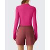 imageG4Free Lightbreeze Womens UPF 50 Sun Shirts Long Sleeve Crop Workout Tops Thumbholes Mock Neck Quater Zip Tees RunningHot Pink