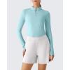 imageG4Free Lightbreeze Womens UPF 50 Sun Shirts Long Sleeve Crop Workout Tops Thumbholes Mock Neck Quater Zip Tees RunningLight Blue