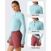 imageG4Free Lightbreeze Womens UPF 50 Sun Shirts Long Sleeve Crop Workout Tops Thumbholes Mock Neck Quater Zip Tees RunningLight Blue