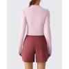 imageG4Free Lightbreeze Womens UPF 50 Sun Shirts Long Sleeve Crop Workout Tops Thumbholes Mock Neck Quater Zip Tees RunningLight Pink