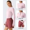 imageG4Free Lightbreeze Womens UPF 50 Sun Shirts Long Sleeve Crop Workout Tops Thumbholes Mock Neck Quater Zip Tees RunningLight Pink