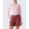 imageG4Free Lightbreeze Womens UPF 50 Sun Shirts Long Sleeve Crop Workout Tops Thumbholes Mock Neck Quater Zip Tees RunningLight Pink