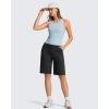 imageG4Free Ribbed Bermuda Shorts for Women 10 High Waisted Crossover Shorts with Pockets for Workout Casual SummerBlack