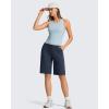imageG4Free Ribbed Bermuda Shorts for Women 10 High Waisted Crossover Shorts with Pockets for Workout Casual SummerDark Navy