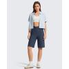 imageG4Free Ribbed Bermuda Shorts for Women 10 High Waisted Crossover Shorts with Pockets for Workout Casual SummerDark Navy