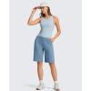 imageG4Free Ribbed Bermuda Shorts for Women 10 High Waisted Crossover Shorts with Pockets for Workout Casual SummerDusty Blue