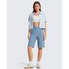 imageG4Free Ribbed Bermuda Shorts for Women 10 High Waisted Crossover Shorts with Pockets for Workout Casual SummerDusty Blue