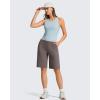 imageG4Free Ribbed Bermuda Shorts for Women 10 High Waisted Crossover Shorts with Pockets for Workout Casual SummerTaupe