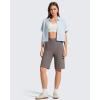 imageG4Free Ribbed Bermuda Shorts for Women 10 High Waisted Crossover Shorts with Pockets for Workout Casual SummerTaupe