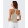 imageG4Free Ribbed Removable Built in Bra Workout Tank Tops Woman Racerback Square Neck Yoga Top Lightweight Athletic TanksLight Khaki
