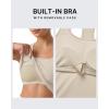 imageG4Free Ribbed Removable Built in Bra Workout Tank Tops Woman Racerback Square Neck Yoga Top Lightweight Athletic TanksLight Khaki