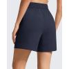 imageG4Free Strowen Workout Shorts for Women 4 Elastic Waist Wide Leg A Line Shorts with Pockets Casual AthleticDark Navy