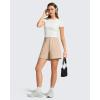 imageG4Free Strowen Workout Shorts for Women 4 Elastic Waist Wide Leg A Line Shorts with Pockets Casual AthleticLight Khaki