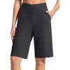 imageG4Free Ribbed Bermuda Shorts for Women 10 High Waisted Crossover Shorts with Pockets for Workout Casual SummerBlack