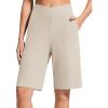 imageG4Free Ribbed Bermuda Shorts for Women 10 High Waisted Crossover Shorts with Pockets for Workout Casual SummerLight Khaki