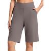 imageG4Free Ribbed Bermuda Shorts for Women 10 High Waisted Crossover Shorts with Pockets for Workout Casual SummerTaupe