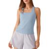 imageG4Free Ribbed Removable Built in Bra Workout Tank Tops Woman Racerback Square Neck Yoga Top Lightweight Athletic TanksBlue Willow