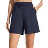 imageG4Free Strowen Workout Shorts for Women 4 Elastic Waist Wide Leg A Line Shorts with Pockets Casual AthleticDark Navy