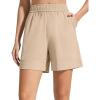 imageG4Free Strowen Workout Shorts for Women 4 Elastic Waist Wide Leg A Line Shorts with Pockets Casual AthleticLight Khaki