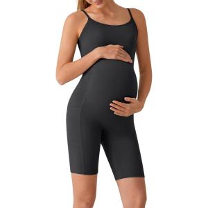 imageG4Free BareFeel Built in Bra Maternity Romper Cut Out Back Pregnancy Jumpsuit with Pockets Workout CasualBlack
