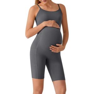 imageG4Free BareFeel Built in Bra Maternity Romper Cut Out Back Pregnancy Jumpsuit with Pockets Workout CasualDark Gray
