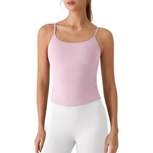 imageG4Free BareFeel Womens Built in Bra Camisole Tank Tops Removable Padded Spaghetti Strap Square Neck Casual Yoga Pilates TopBlush