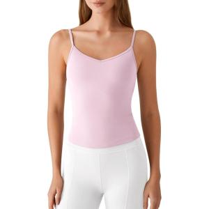 imageG4Free BareFeel Womens Camisole with Built in Bra Removable Padded Yoga Pilates Tank Tops Spaghetti Straps V Neck CamisolesBlush