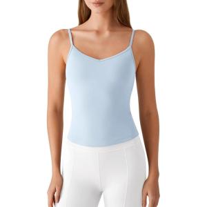 imageG4Free BareFeel Womens Camisole with Built in Bra Removable Padded Yoga Pilates Tank Tops Spaghetti Straps V Neck CamisolesLight Denim