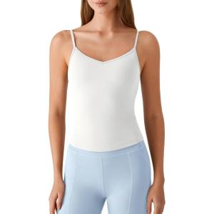 imageG4Free BareFeel Womens Camisole with Built in Bra Removable Padded Yoga Pilates Tank Tops Spaghetti Straps V Neck CamisolesPure White